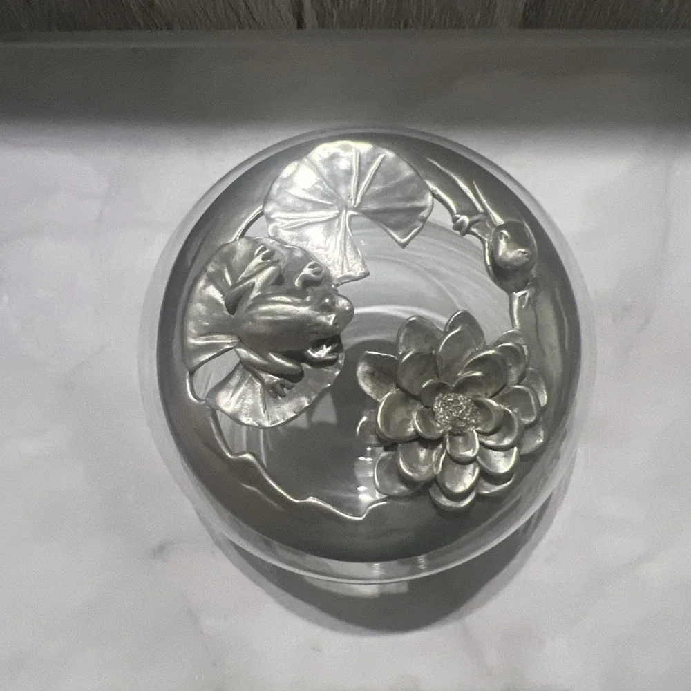 🌸 Vintage 1992 Ganz Canada Pewter Frog & Lily Pad Vanity Powder Jar
